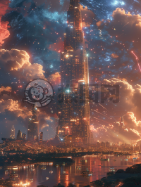 现代都市夜景壁纸，灯火辉煌，美女微笑。