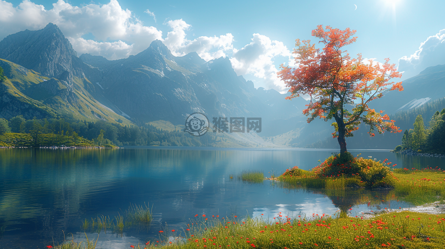 高原湖泊映群山，草甸如毯展画卷