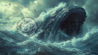 海浪翻腾，鸥鸟翱翔。