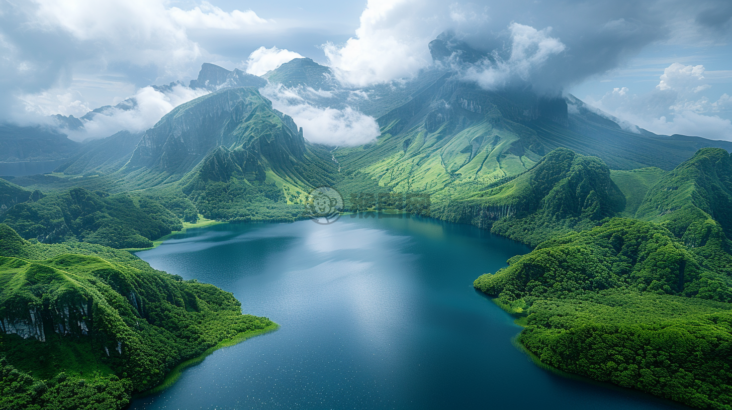 高原湖泊映群山，草甸如毯展画卷
