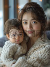 母亲节温馨一幕：怀抱婴儿的美年轻妇人与天真烂漫时刻的亲密描绘。