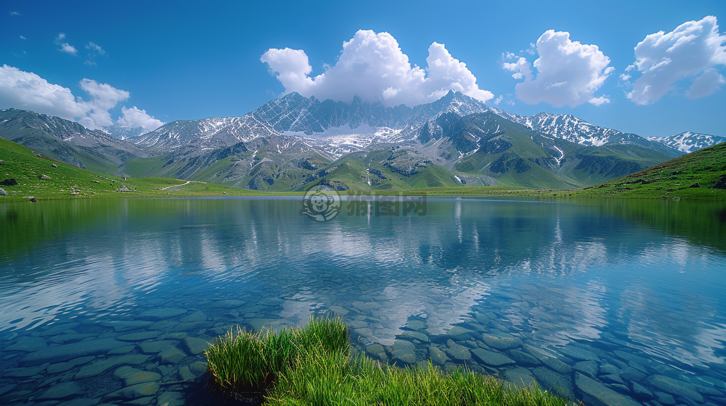 高原湖泊映群山，草甸如毯展画卷