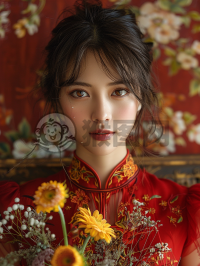 阳光下的中国美女花艺师