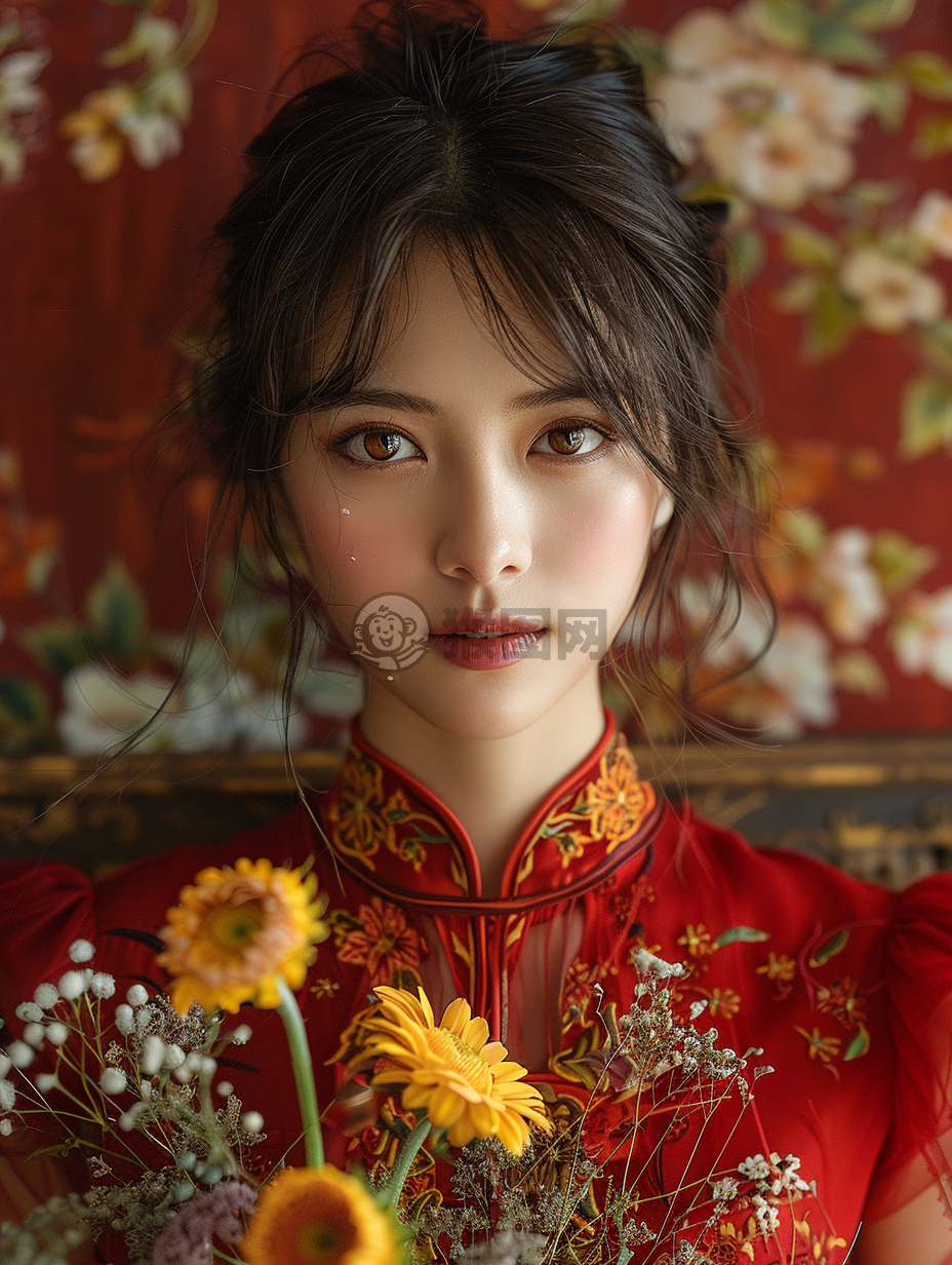 阳光下的中国美女花艺师