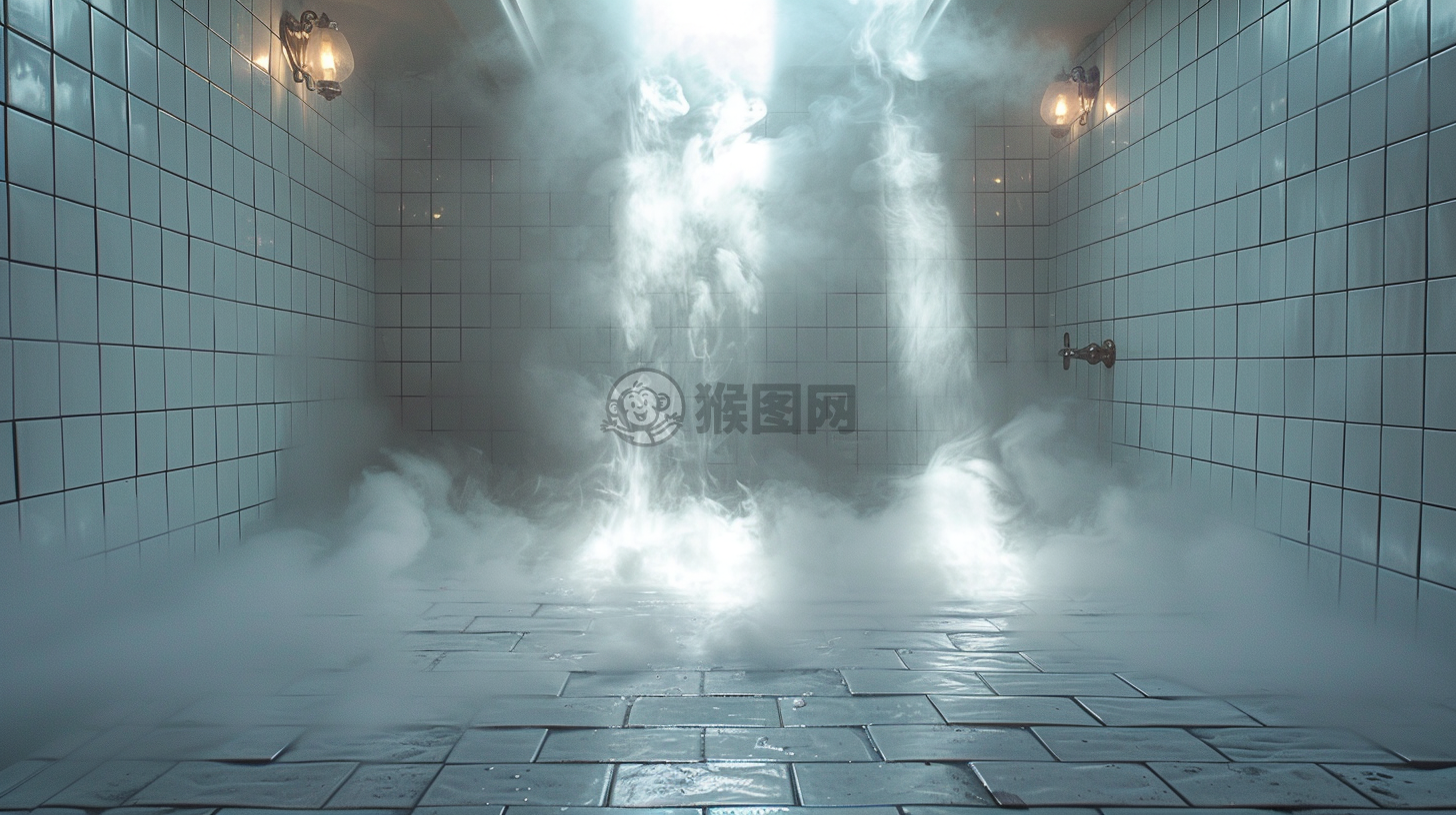 白色瓷砖迷雾中漫步，犹如梦境般的奇妙体验。