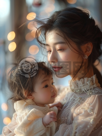 “亚洲母亲怀抱一岁婴孩的温柔时刻”