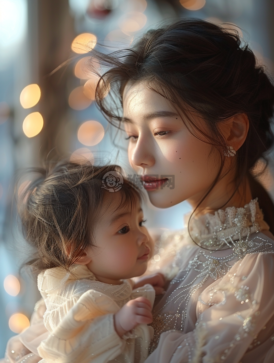“亚洲母亲怀抱一岁婴孩的温柔时刻”