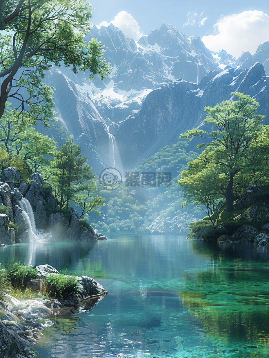 震撼的CG壁纸：高山流水，细节入微