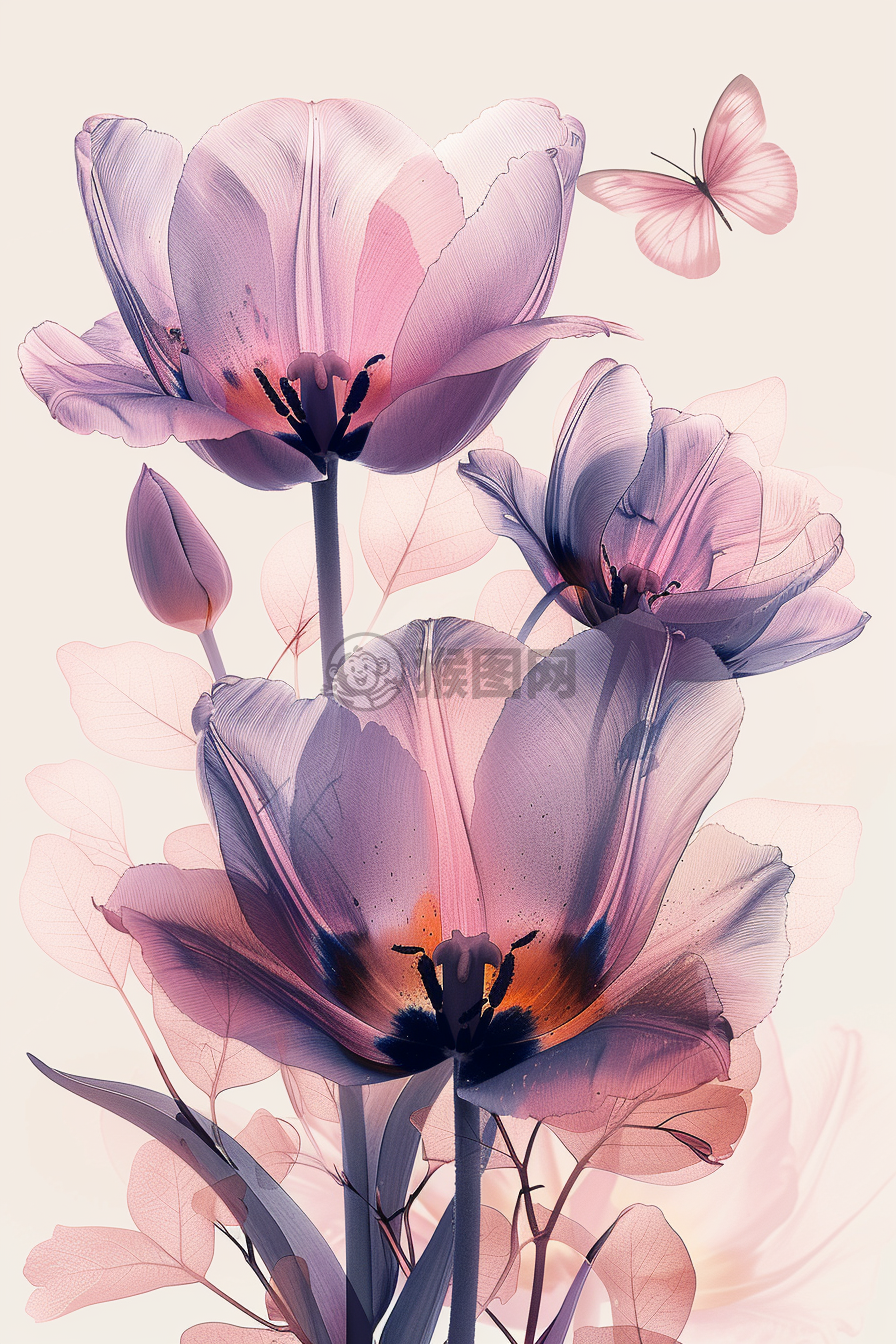 紫色三瓣花与白背景的微妙世界