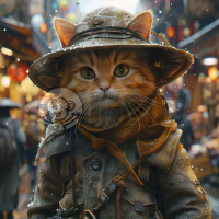 城市街头穿着衣帽的猫咪壁纸