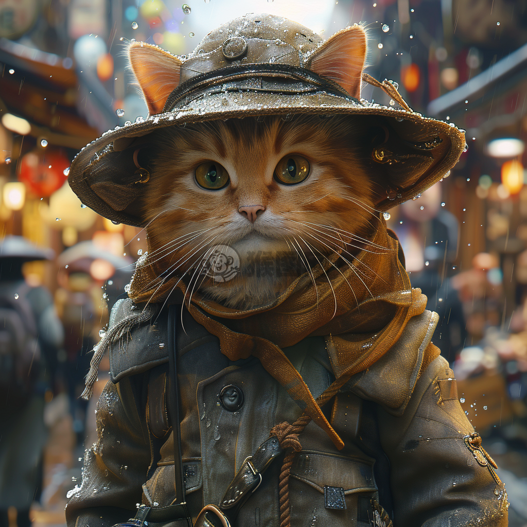 城市街头穿着衣帽的猫咪壁纸