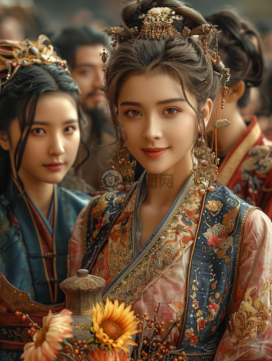 阳光下的中国美女花艺师