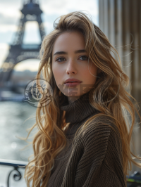 巴黎塞纳河畔美女写真，背景埃菲尔铁塔，视觉效果震撼。