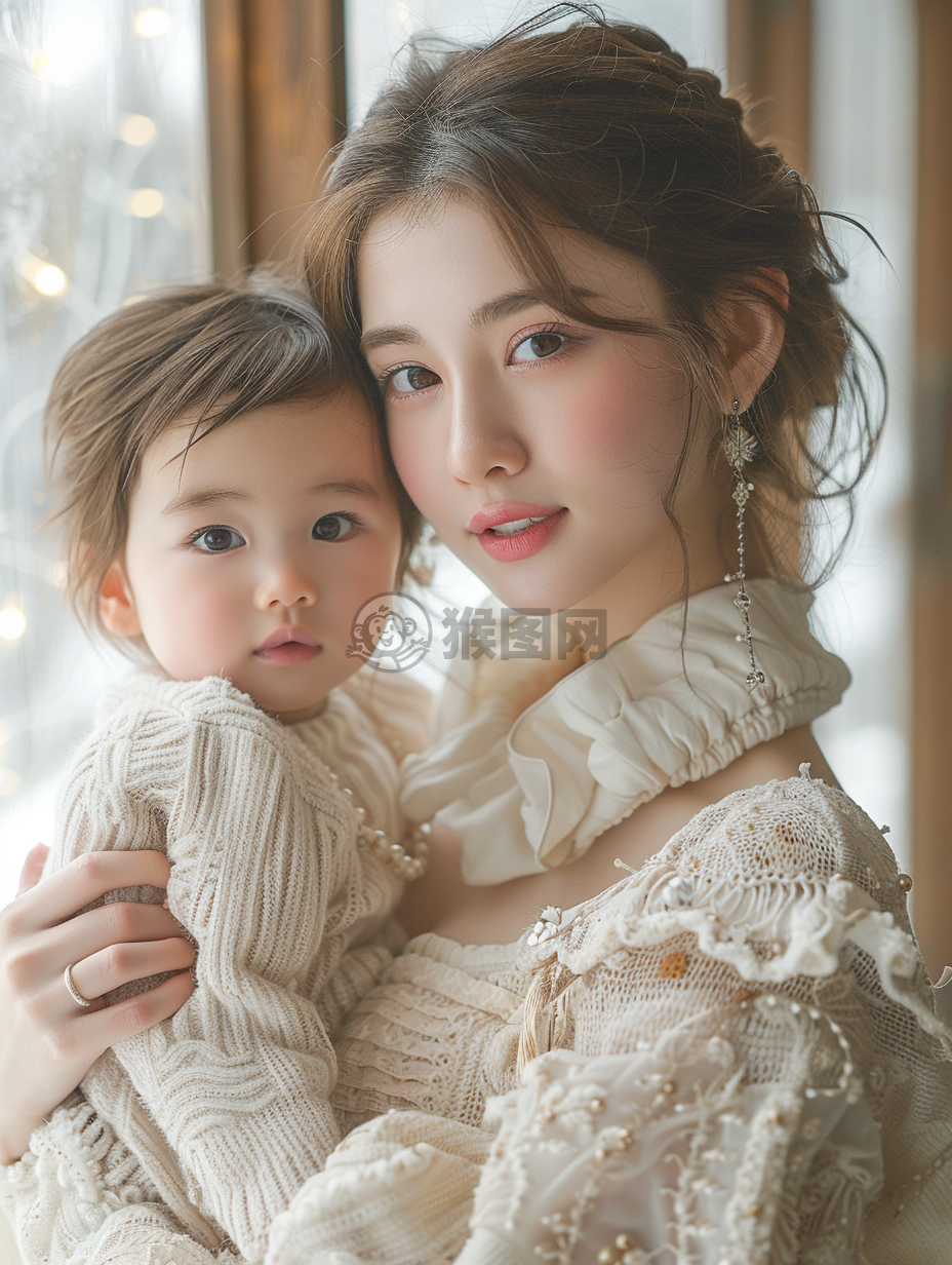 母亲节怀抱新生儿的温馨瞬间。