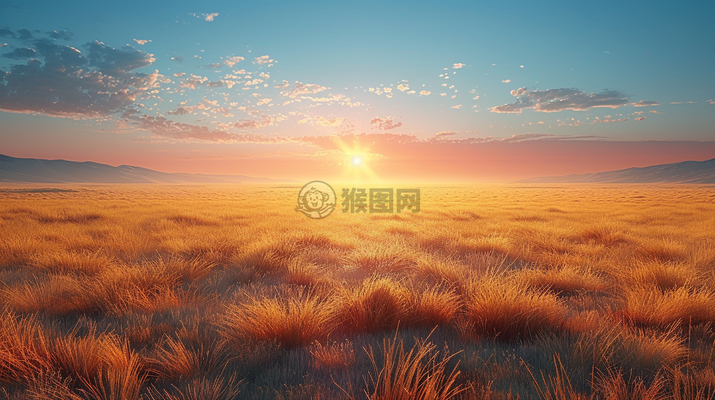 草原日出，蓝空如画，精湛之作，优质体验