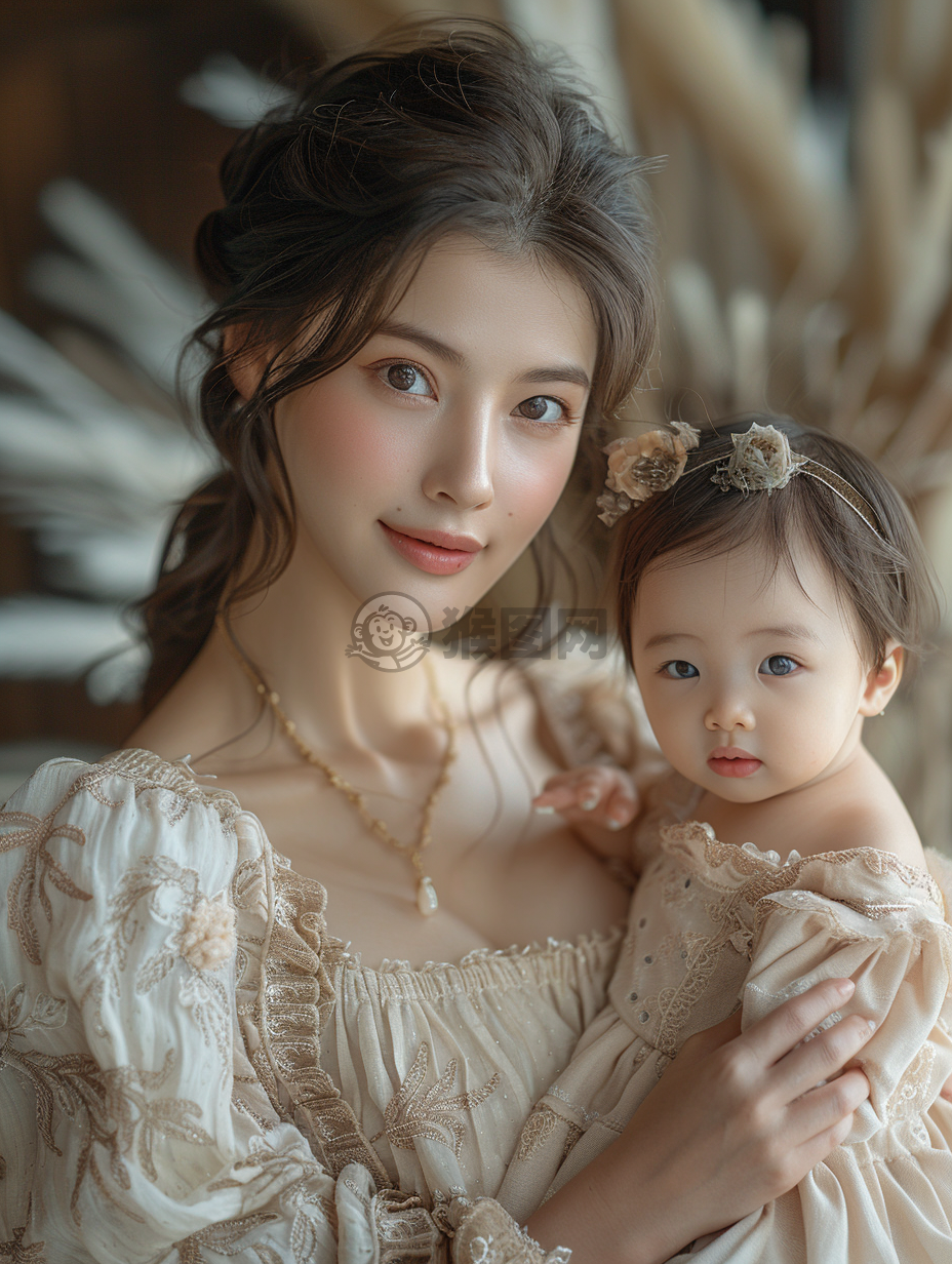 母亲节温馨一刻，婴儿笑颜如花。