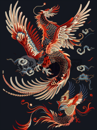 三维刺绣艺术插图，精致华丽的中国风格设计适合海报，设计应采用黑色背景中央中式风格边框留白，与Michael Page、郭培、玩味而暗淡、复古风格设计相匹配，hans thoma、手账本、扁平化、限制性阴影——3:4——混沌10——S100风格。标题建议：暗黑中国风海报设计。