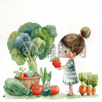 蔬菜女孩手捧画作生活