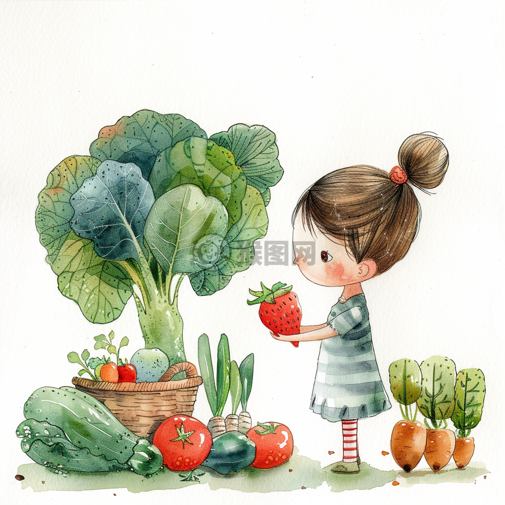 蔬菜女孩手捧画作生活