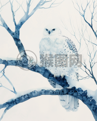 鹰立枝头，画意古雅，风格原始，色彩深沉