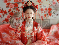 中国新年庆祝照中的华丽盛装女子写真