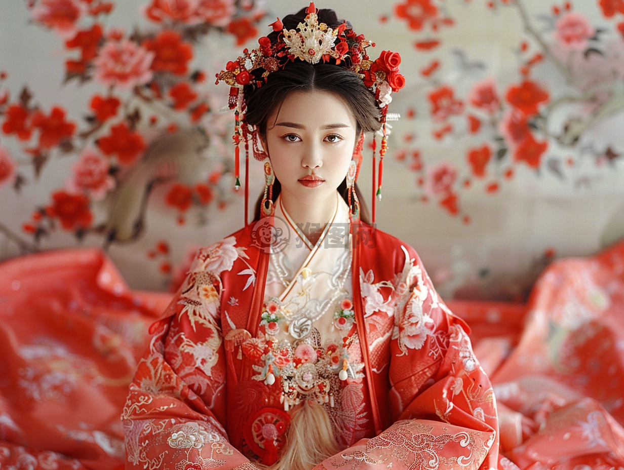 中国新年庆祝照中的华丽盛装女子写真