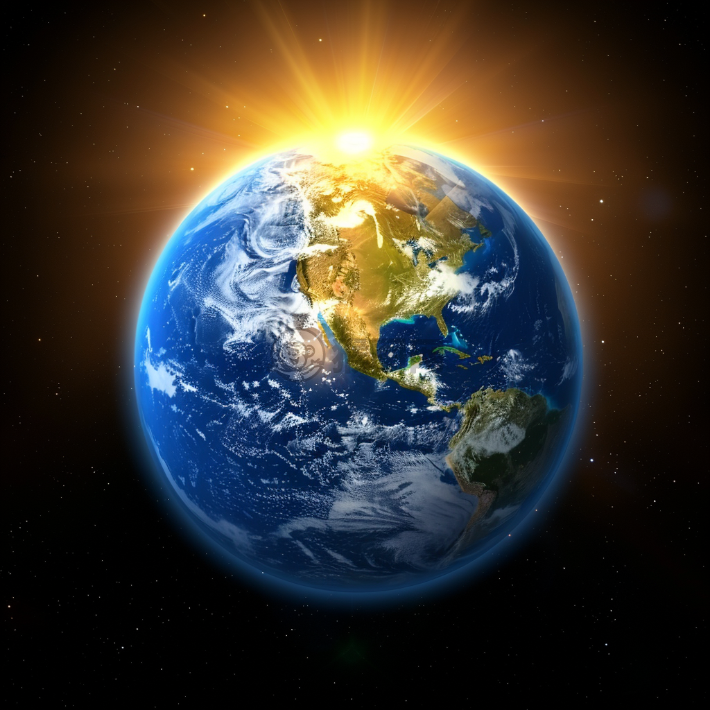 行星地球与太阳：星环环绕下的地球全貌