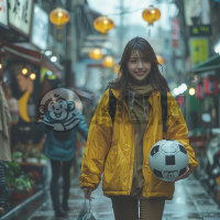 街头亚洲少女踢足球的视频 - 热爱运动的女孩真美