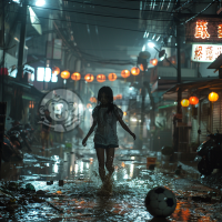 街头亚洲少女踢足球：青春活力展风采