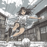《街头青春女孩Ghibli风格足球狂热》