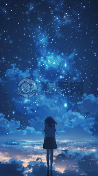 宁静夜空下的少女，仰望繁星