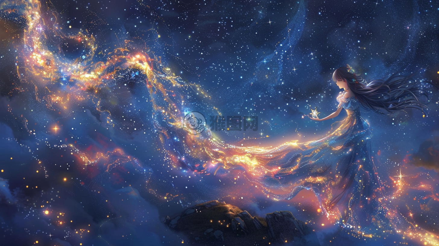 星空舞动的奇幻少女：梦幻星空壁纸