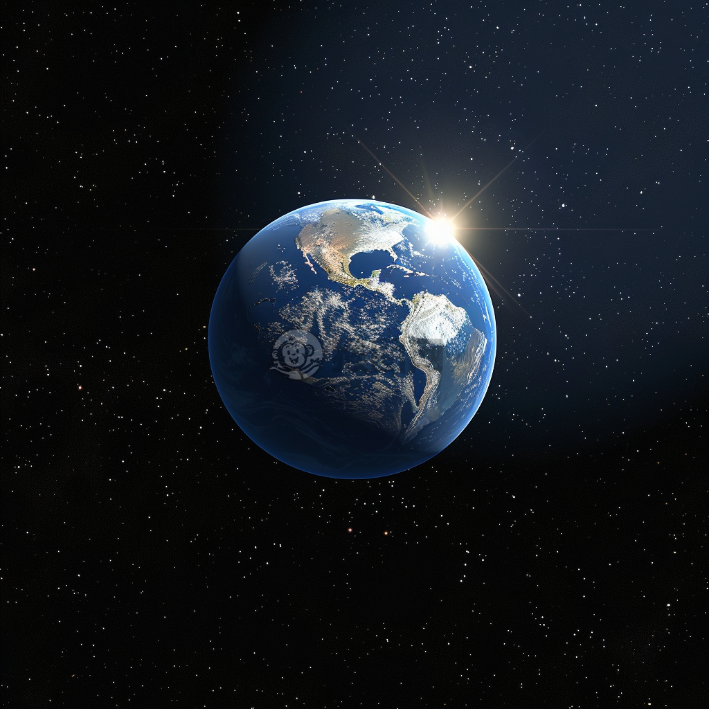 行星地球与太阳：地球整体清晰可见，周围群星闪耀，其中一部分可见度为100，另一部分为20。