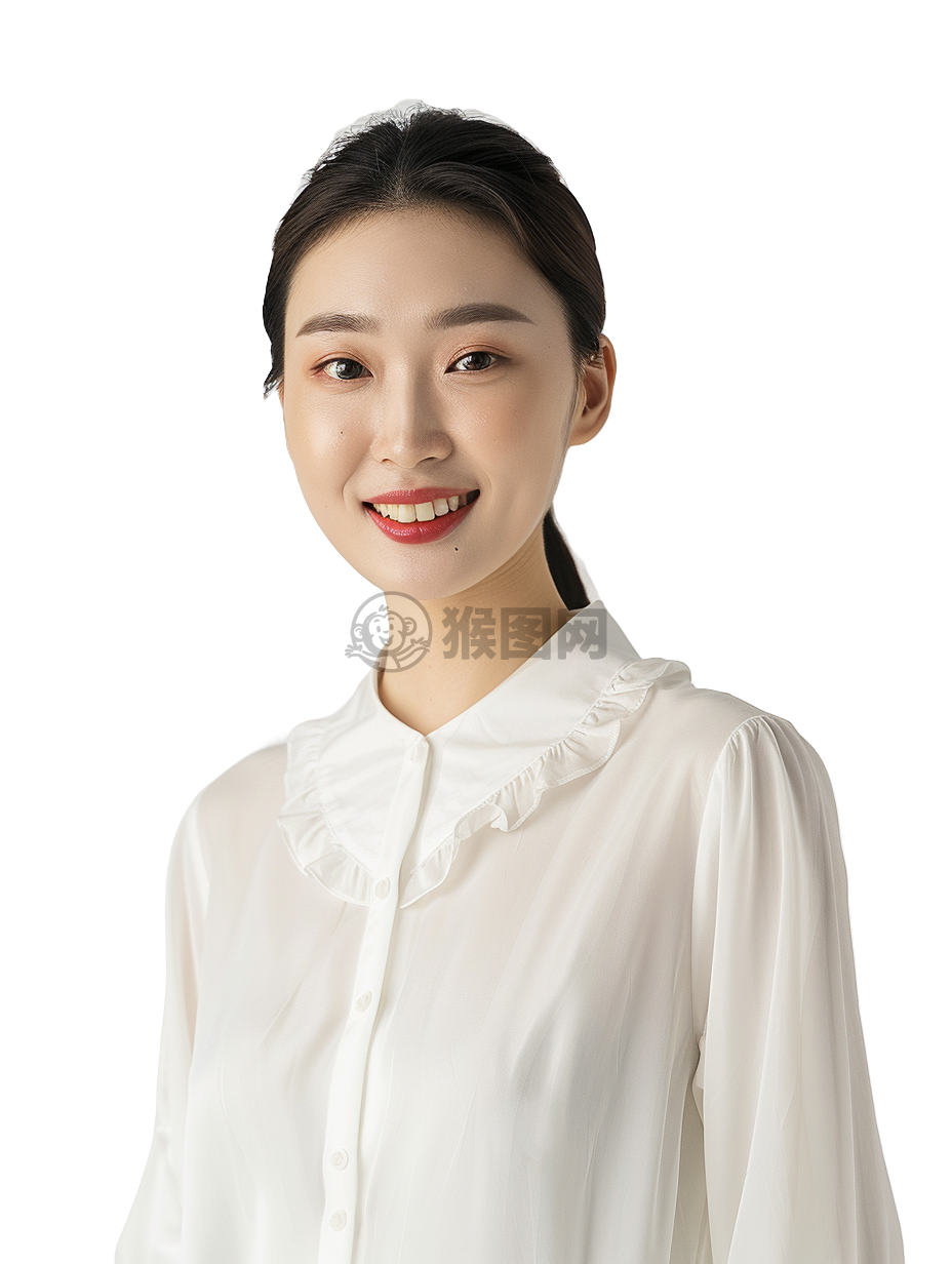 现代简约风格商业摄影，中国女性模特精致肌肤白衬衫