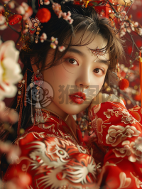 春节花裙女孩动态写真：绚烂与祥瑞并存