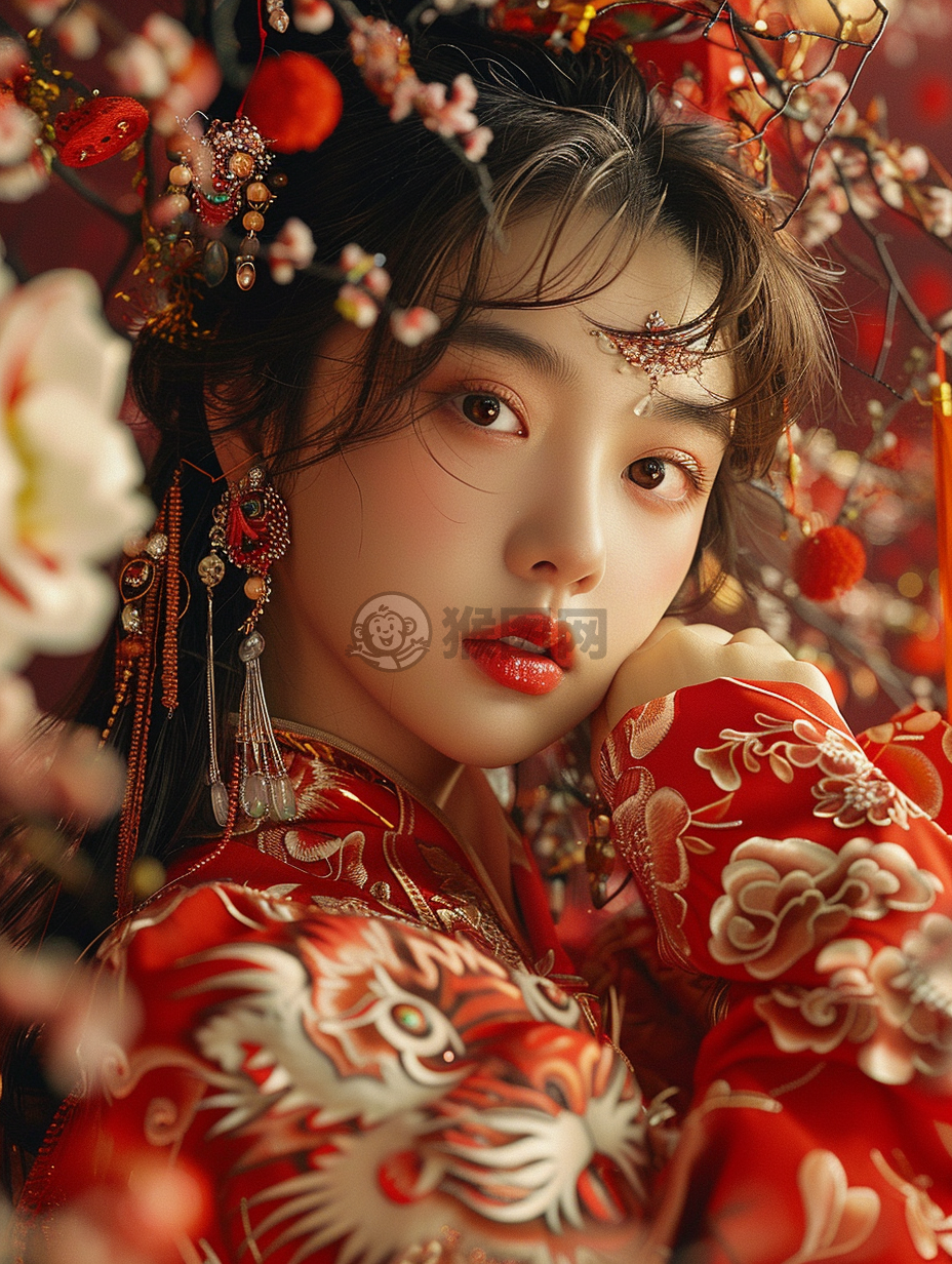 春节花裙女孩动态写真：绚烂与祥瑞并存