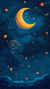 星际宇宙：星月交相辉映的简约图案