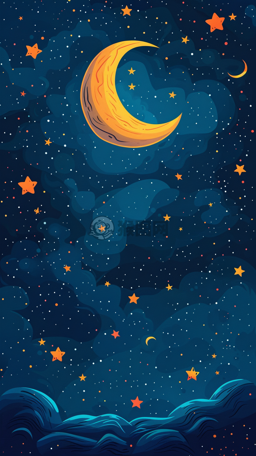 星际宇宙：星月交相辉映的简约图案