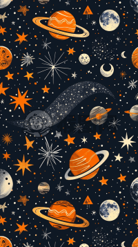 宇宙奇幻：星月交织的简约图案设计