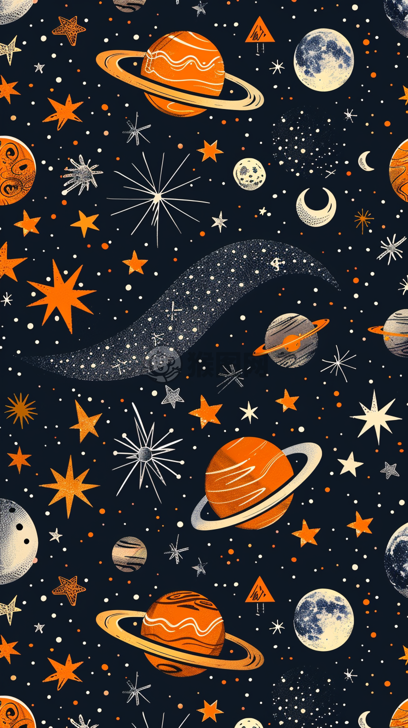 宇宙奇幻：星月交织的简约图案设计
