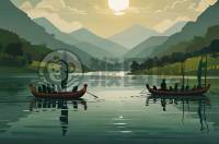 端午节绿色海报龙舟竞渡，粽香四溢