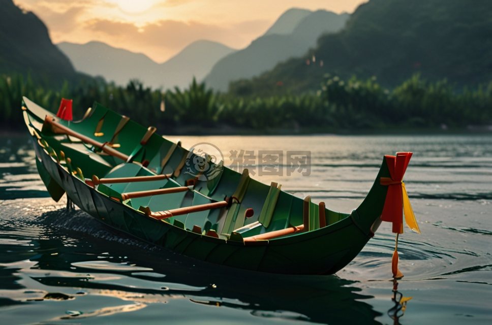 端午节绿意盎然的龙舟赛场宣传海报
