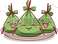 卡通粽子卡通风格，白色背景矢量插图，绿色粽子配红色丝带，传统食品文化增添乐趣
