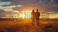 夕阳下，情侣甜蜜拥抱，唯美画面