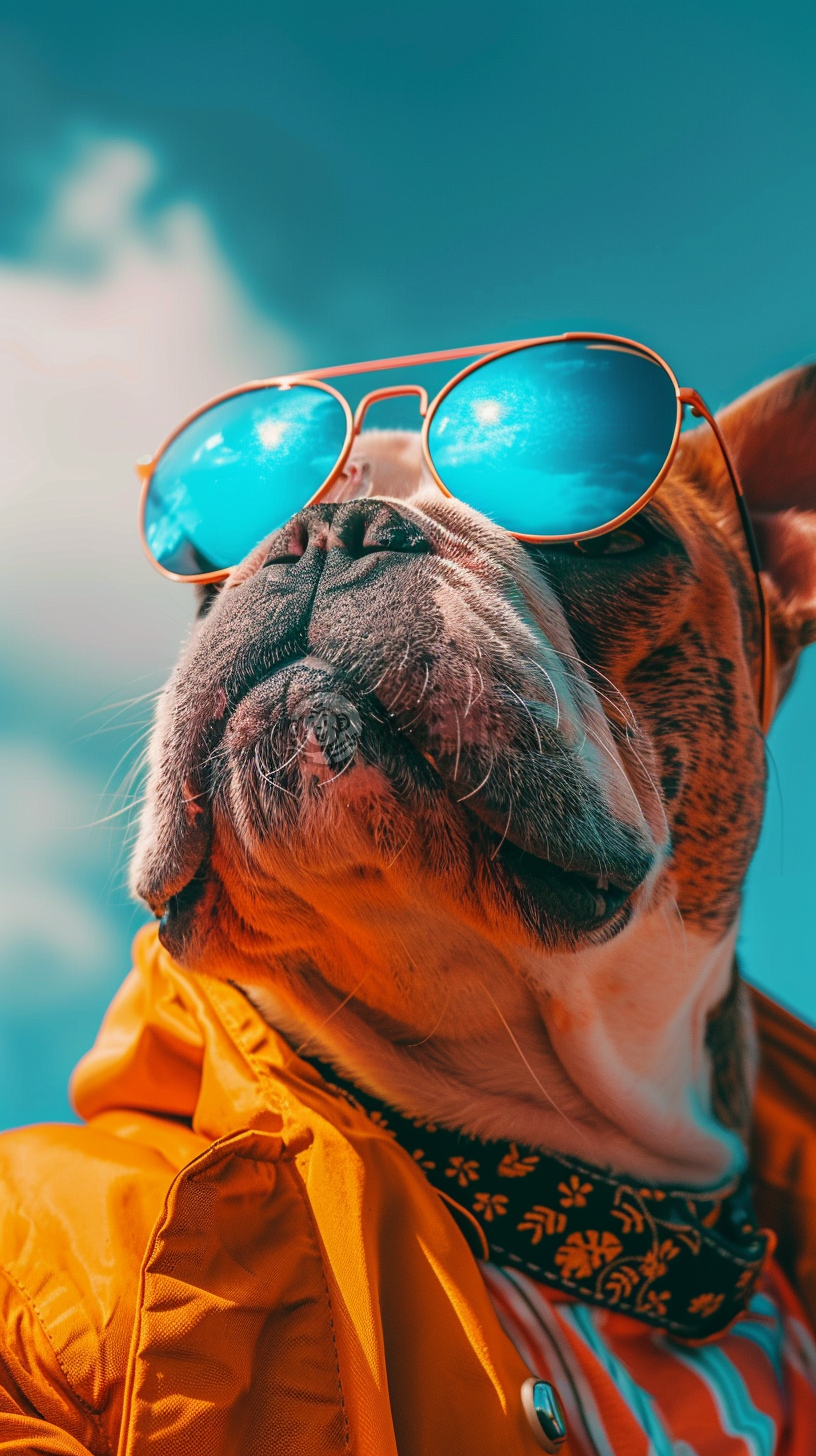 美国柯基犬在简约现代环境中佩戴透明雷朋墨镜的时尚肖像