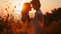 夕阳下，情侣甜蜜拥抱，唯美画面
