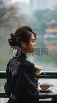 现代阳台上的夏日午后品咖啡