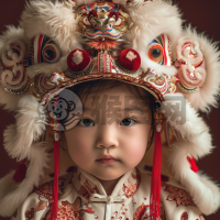 中国舞狮小童精致细节超高清画像