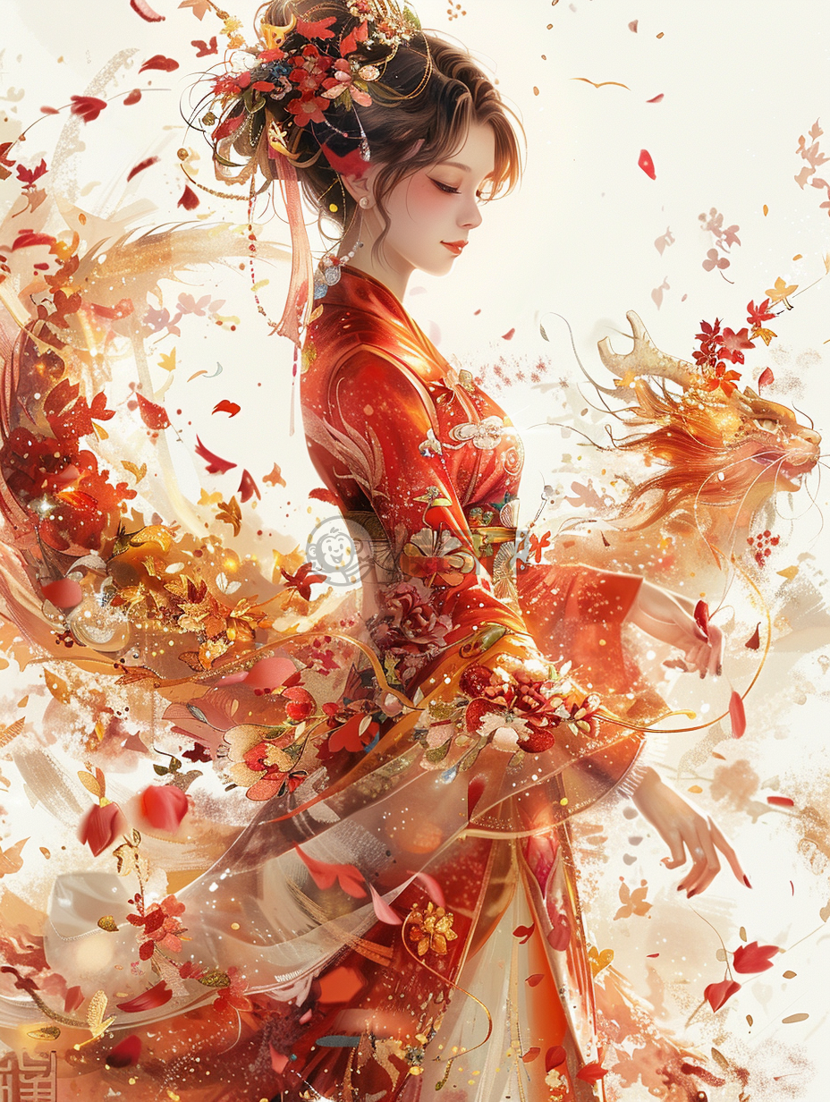 春节花裙少女舞动：龙腾虎跃，妙趣横生