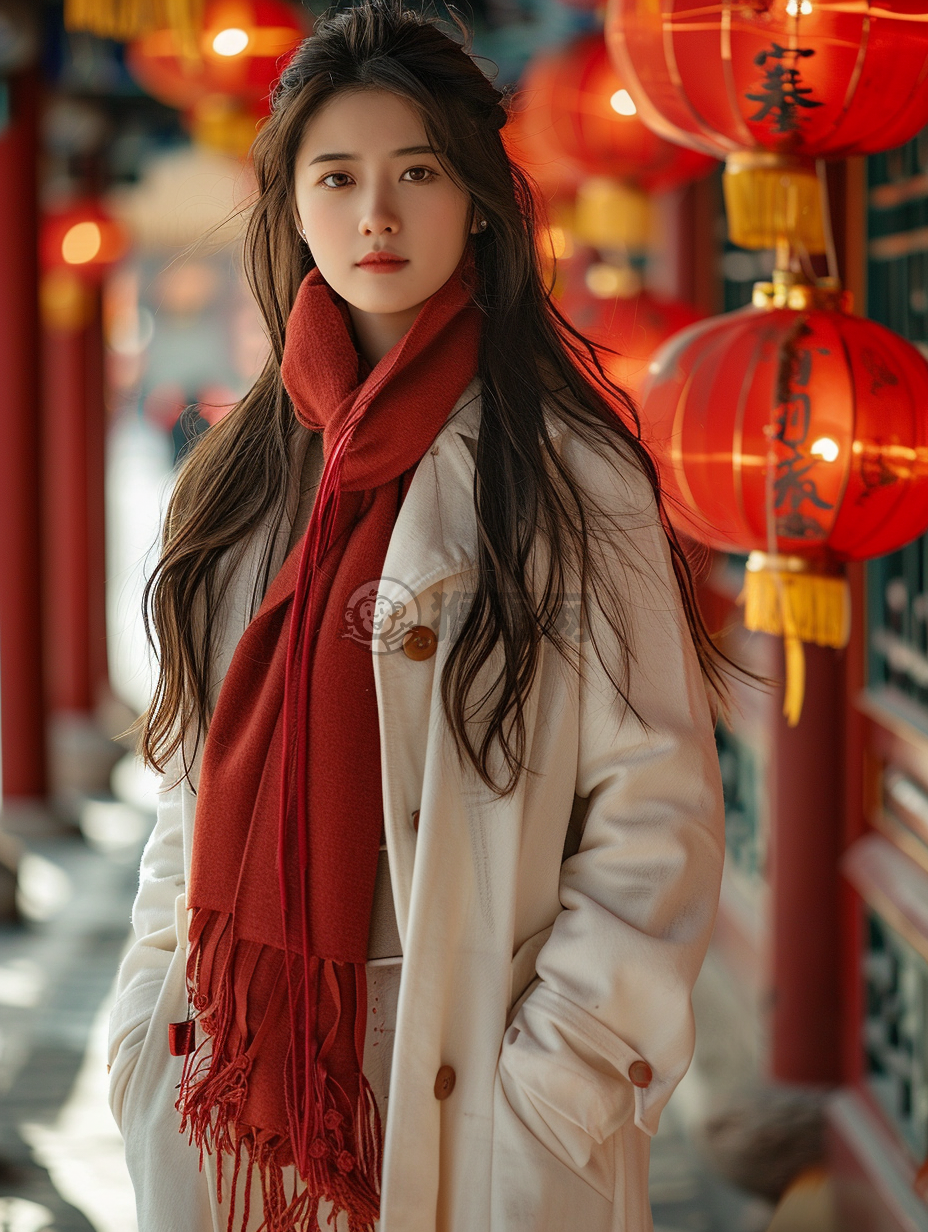 春节京城花灯美，时尚少女美如画。